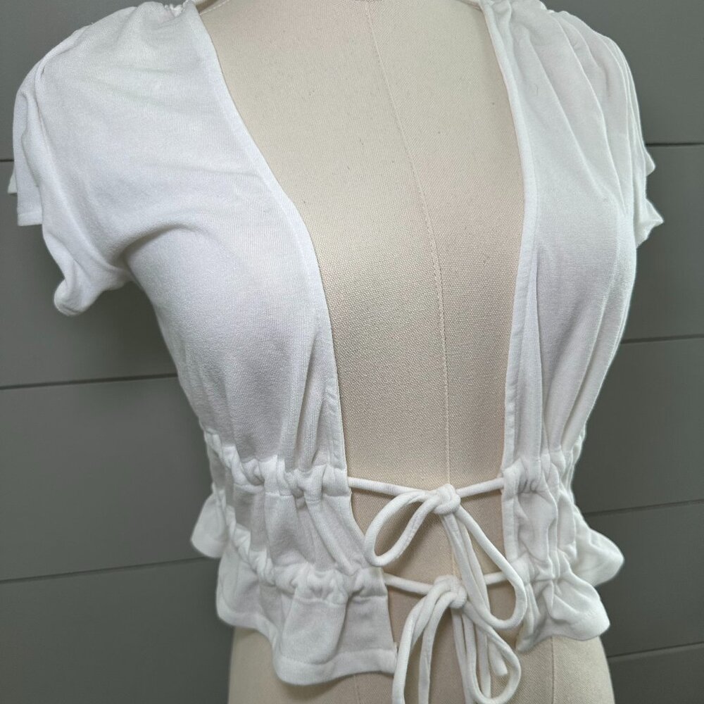White ruffled open Self-Tie Crop Top - size XS/S - Brand New